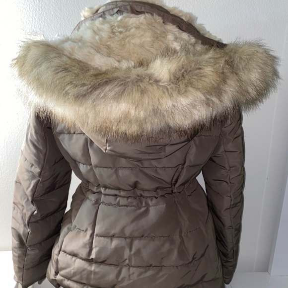 Zara Mink Taupe Fur Lined Hooded Puffer Jacket NWOT Med - Picture 4 of 13